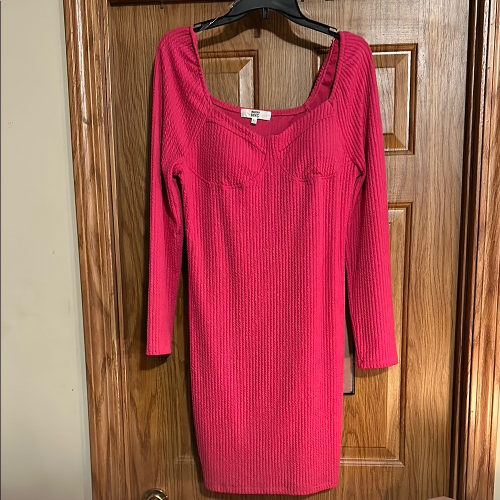 Trendy Pink Ribbed Dress